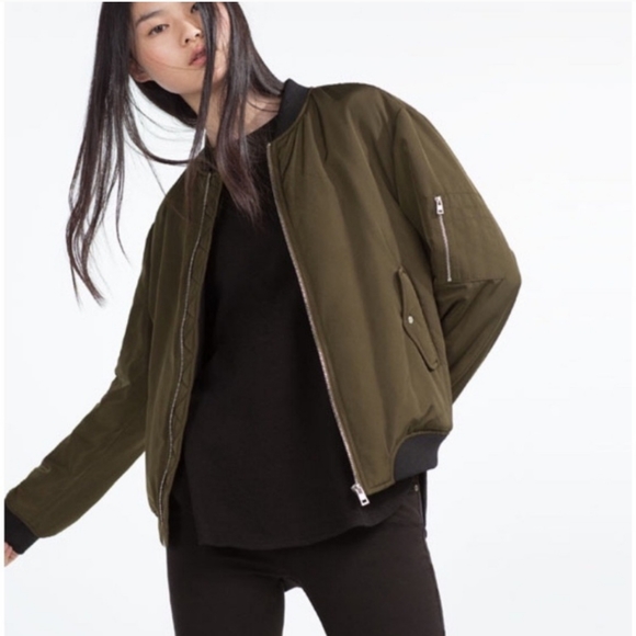 Zara TRF Outerwear Women’s  Olive Nylon Bomber Jacket Full Zip. Size Medium - Picture 2 of 14